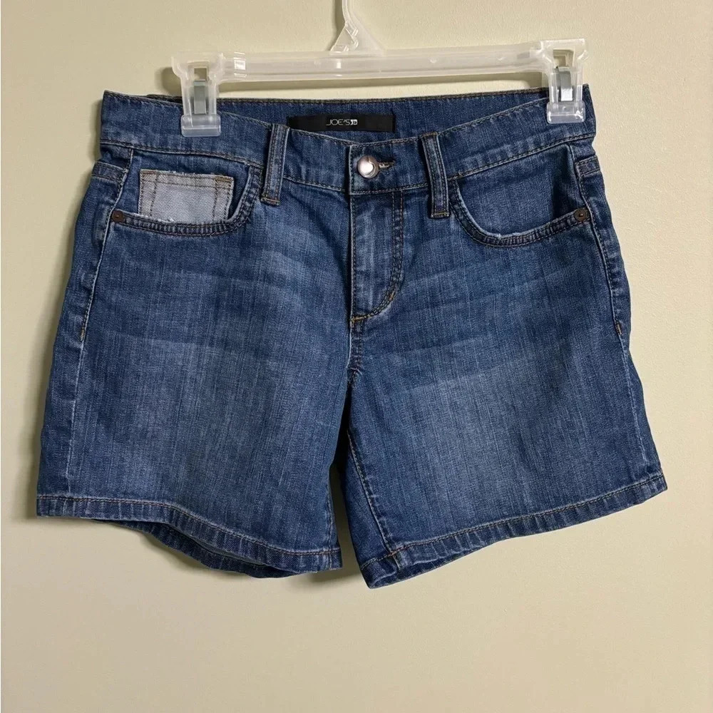 Joes Jean Shorts Size 25 Reverse Hem Casual Patchwork Dark Wash Stretch Denim